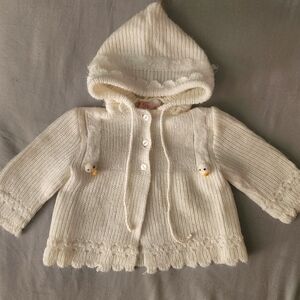 Adorable White Knit Baby Cardigan with Hood